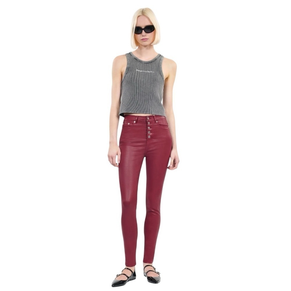 THE KOOPLES RED LEATHER-EFFECT SKINNY JEANS size 24/2 stretchy NWT